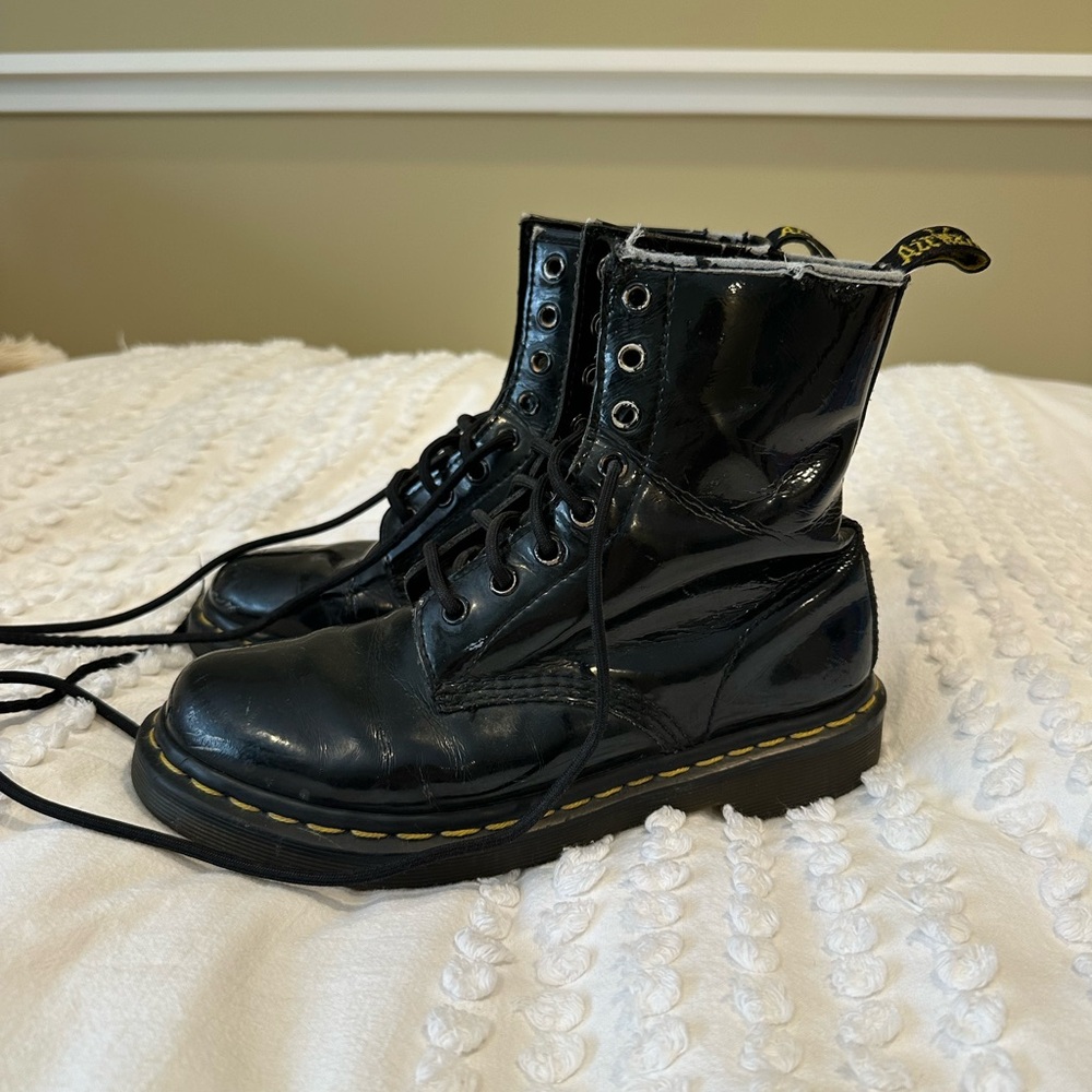 Dr. Martens Black Patent Leather Lace-Up Boots 1460W